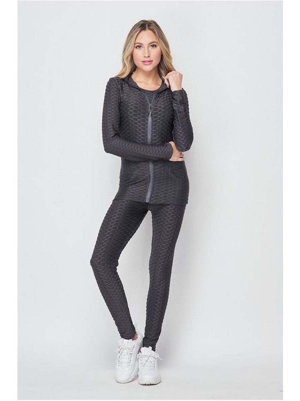 Textured Black Zip-Up Active Set